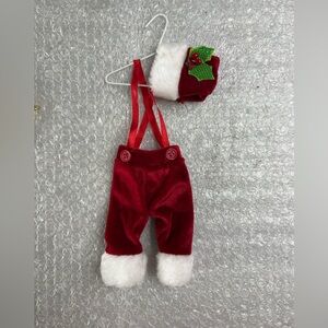 Pier 1 Santa Claus Red Velvet Fabric Suits Pants & Hat  Hanger Xmas Ornament
